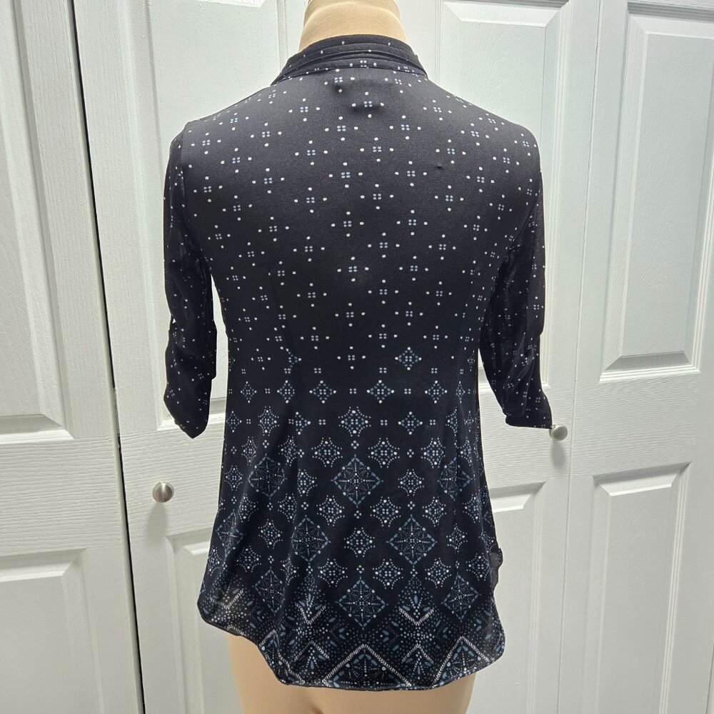 Style & Company Petite Black Button-Down Shirt with Geometric Design XS - Picture 2 of 4